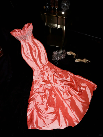 Vintage Mermaid Sweetheart Neck Beaded Satin Party Dress Evening Dress HZ1023